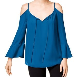INC Bell Sleeve Cold Shoulder Chiffon Blouse